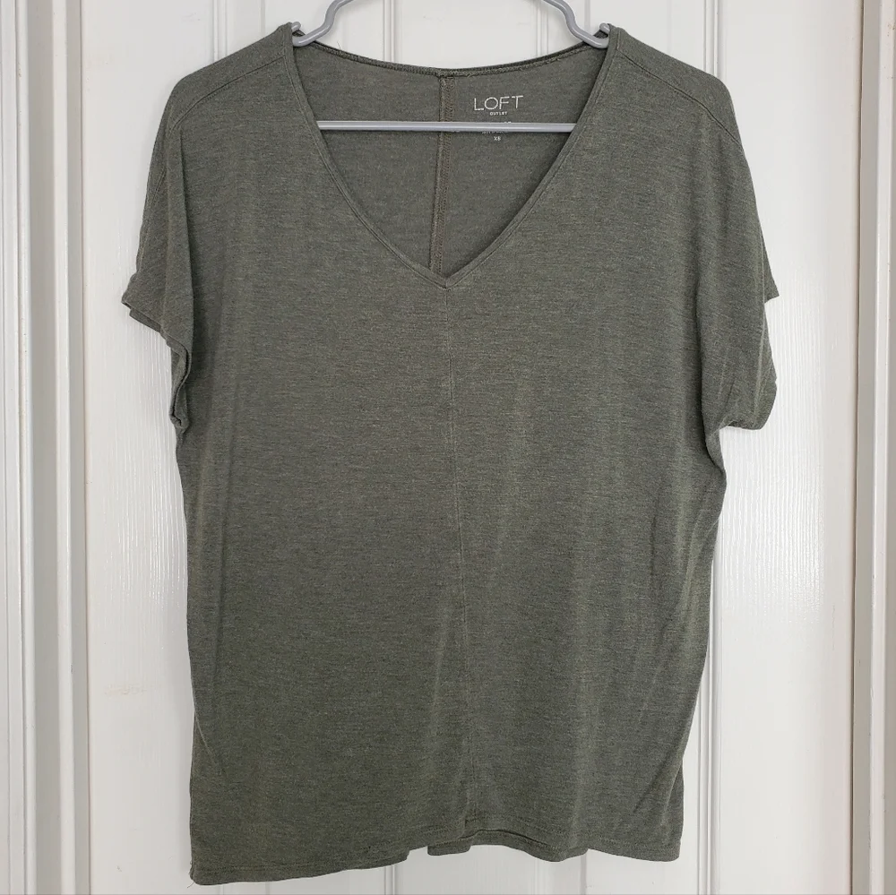 Loft Lounge Short Dolman Sleeve Tee Olive Green Oversized Top Lightweight  SZ:XS